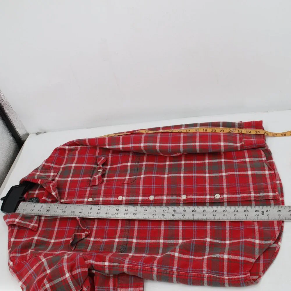 J Crew Shirt Mens Medium Flannel Button Up Long Sleeve Red Plaid Cotton sporting